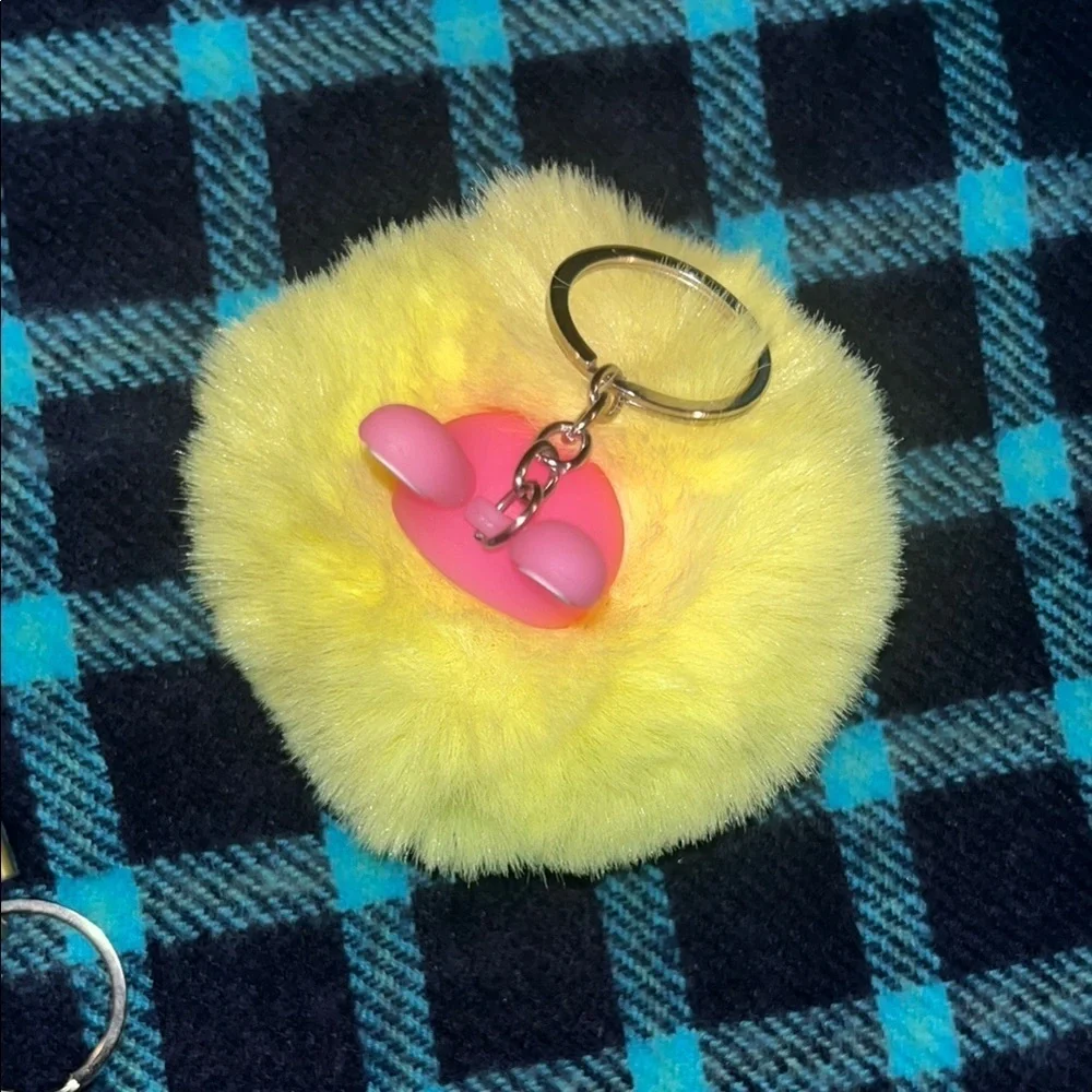 Lilly Pulitzer Waste Bag Holder  with Yellow Pom Pom and White Leather Keychain